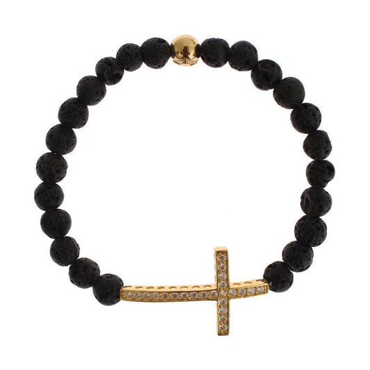 Nialaya Elegant Gold & Black Lava Stone Bracelet Bracelet Nialaya Light Gray