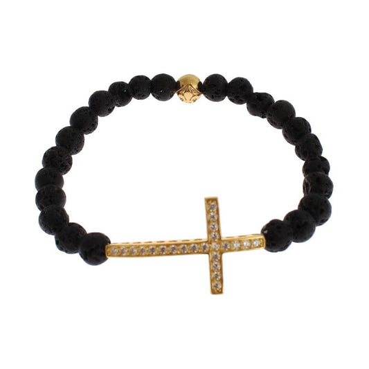 Nialaya Elegant Gold & Black Lava Stone Bracelet Bracelet Nialaya Gray