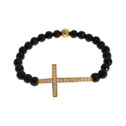 Nialaya Gold Plated Sterling Bracelet with CZ Diamond Cross Bracelet Nialaya Dark Slate Gray