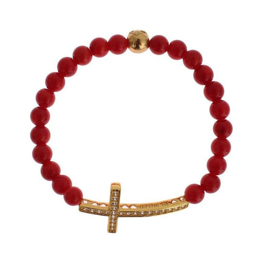 Nialaya Elegant Gold and Red Coral Beaded Bracelet Bracelet Nialaya Brown
