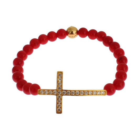 Nialaya Elegant Gold and Red Coral Beaded Bracelet Bracelet Nialaya Brown