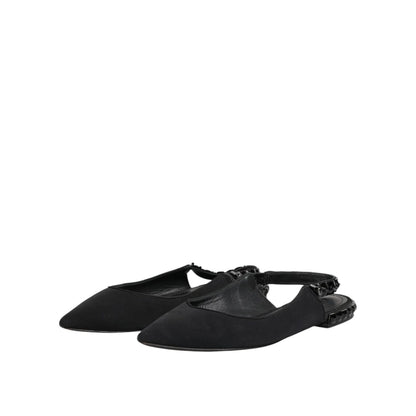 Dolce & Gabbana Black Crystal Charmeuse Slingback Shoes