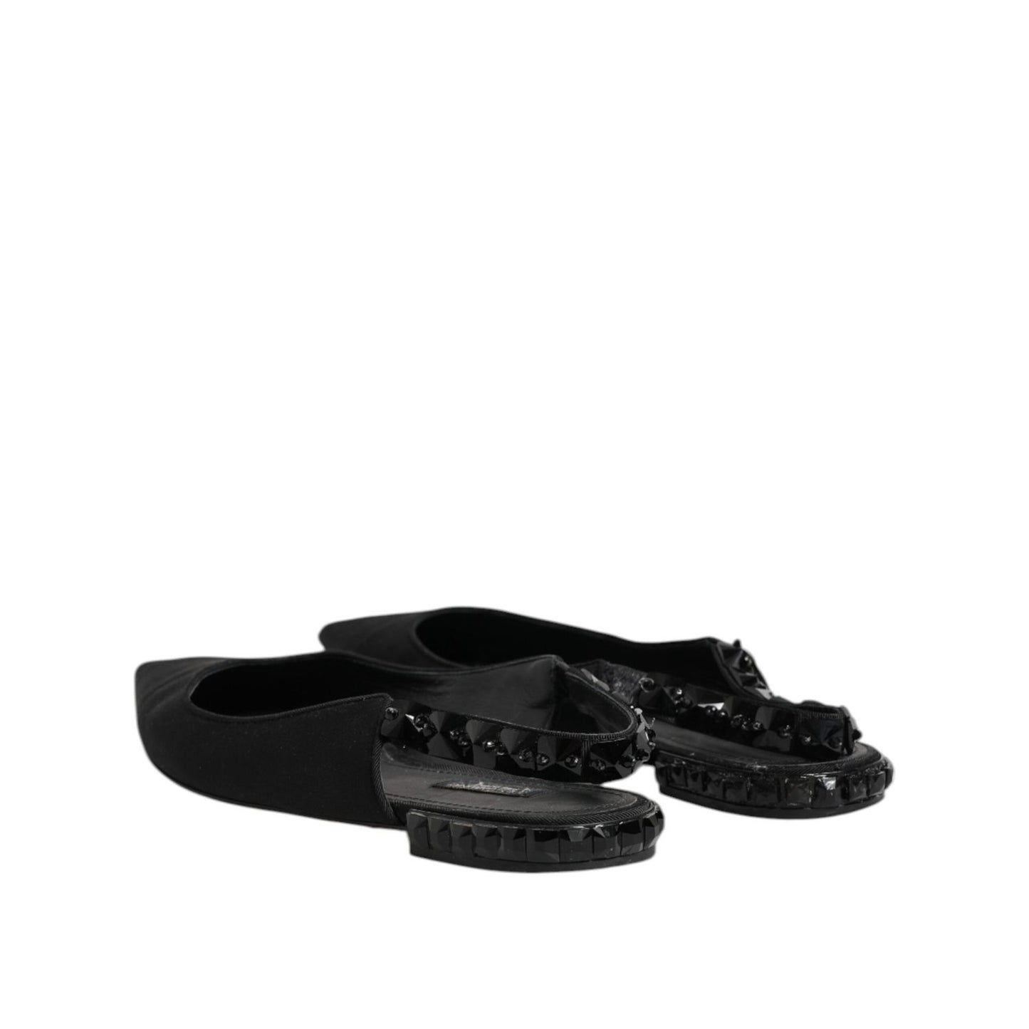 Dolce & Gabbana Black Crystal Charmeuse Slingback Shoes