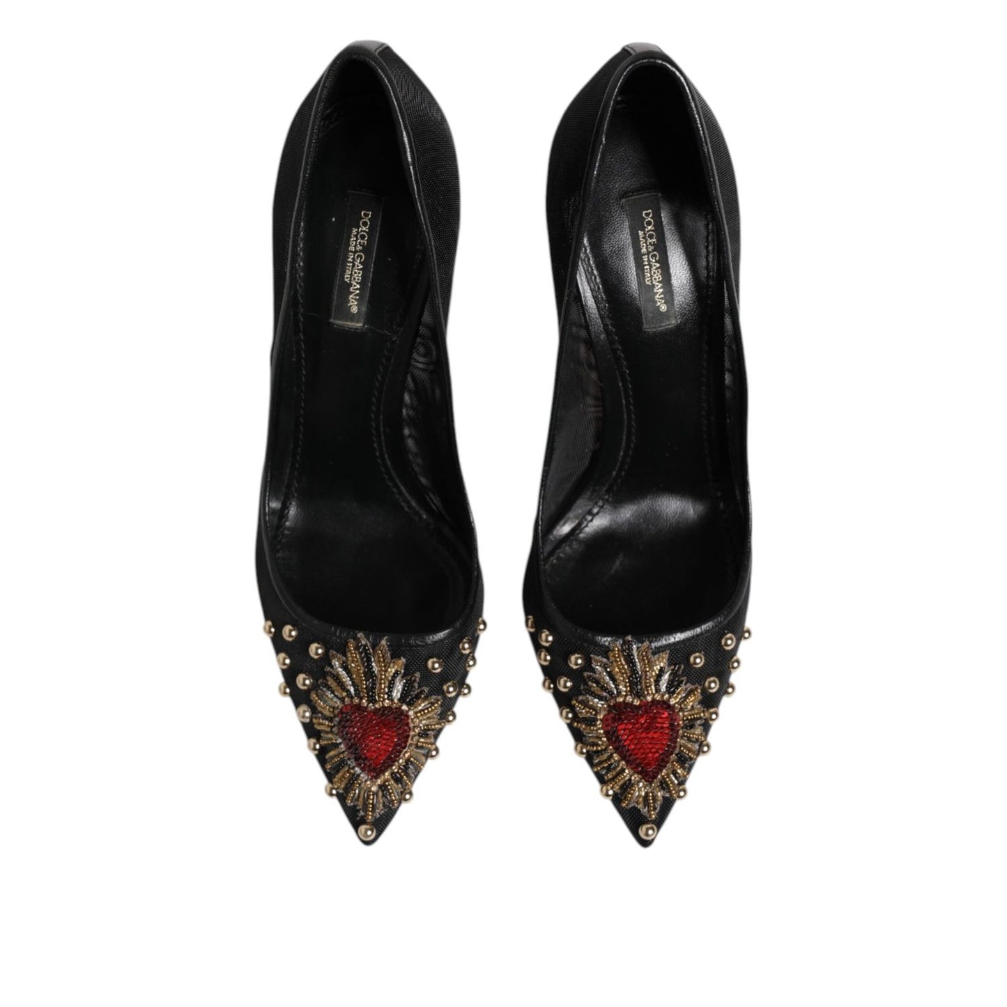 Dolce & Gabbana Black Sacred Heart Stiletto Heels Pumps Shoes LA12734-39
