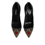 Dolce & Gabbana Black Sacred Heart Stiletto Heels Pumps Shoes LA12734-39