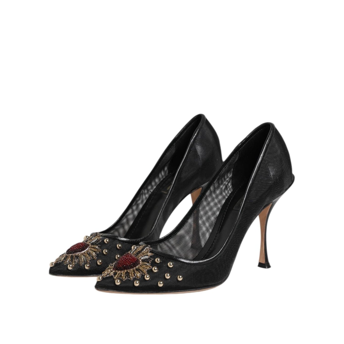 Dolce & Gabbana Black Sacred Heart Stiletto Heels Pumps Shoes LA12734-39
