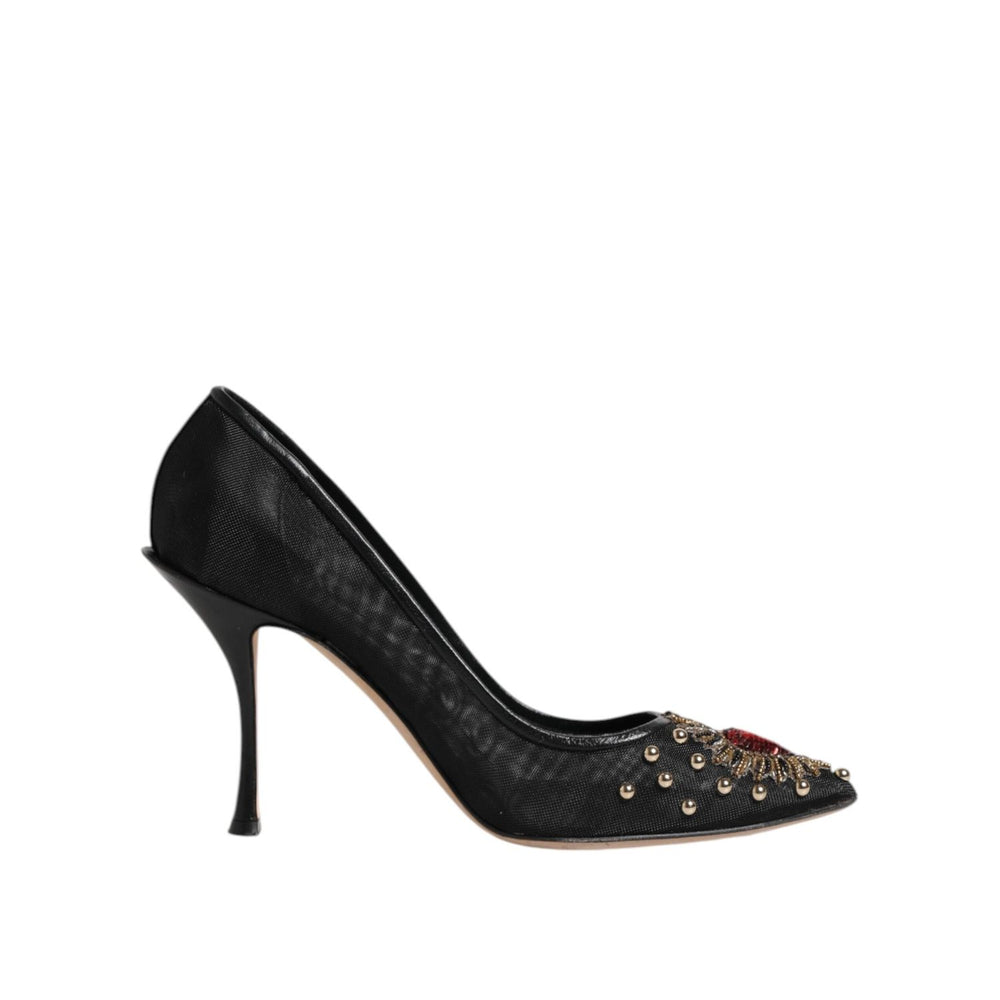 Dolce & Gabbana Black Sacred Heart Stiletto Heels Pumps Shoes LA12734-39