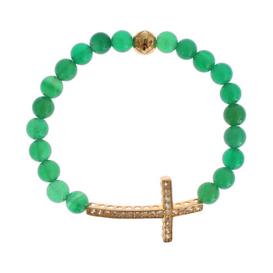 Nialaya Elegant Green Jade Bead & Gold Plated Bracelet Bracelet Nialaya Medium Sea Green