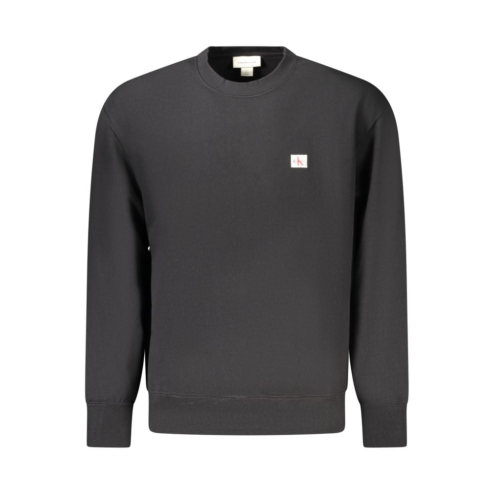 Calvin Klein Black Cotton Men Sweater with crew neck and logo, crafted from high-quality cotton and recycled polyester for a fashion-forward look.