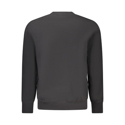 Back view of Calvin Klein Black Cotton Men Sweater with crew neck and long sleeves, showcasing sleek design and logo, made from sustainable materials.