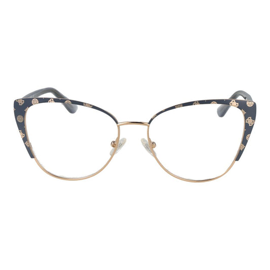 Guess Gray Women Glasses Frame with grey full-rim cat eye design in metal, demo lenses, includes branded case, lens width 53mm.