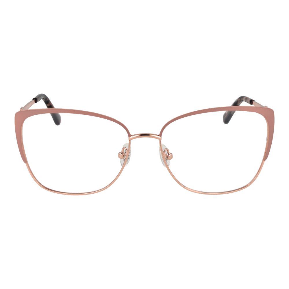 Guess Rose Gold Women Glasses Frame, full-rim metal with demo lenses, includes branded case, style Browline, no extra lenses, spring hinge