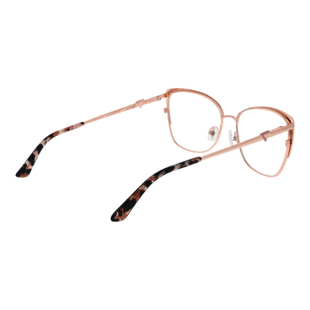 Guess Rose Gold Women Glasses Frame, metal full-rim design with browline style, includes branded case.
