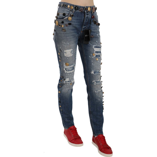 Dolce & Gabbana Crystal Embellished Luxury Denim Jeans Dolce & Gabbana Dark Slate Gray