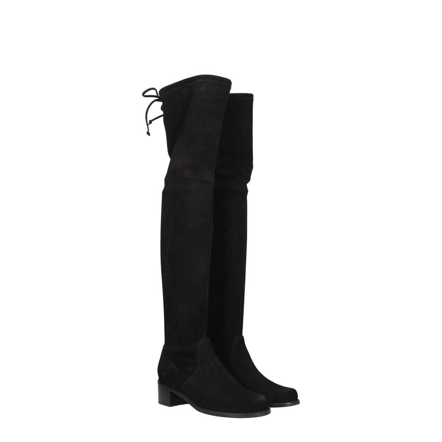 Stuart Weitzman Black Leather Over The Knee boots with vintage effect, mid heels, round toe, and rubber sole, MPN MIDLANDSUSS5721BLK.