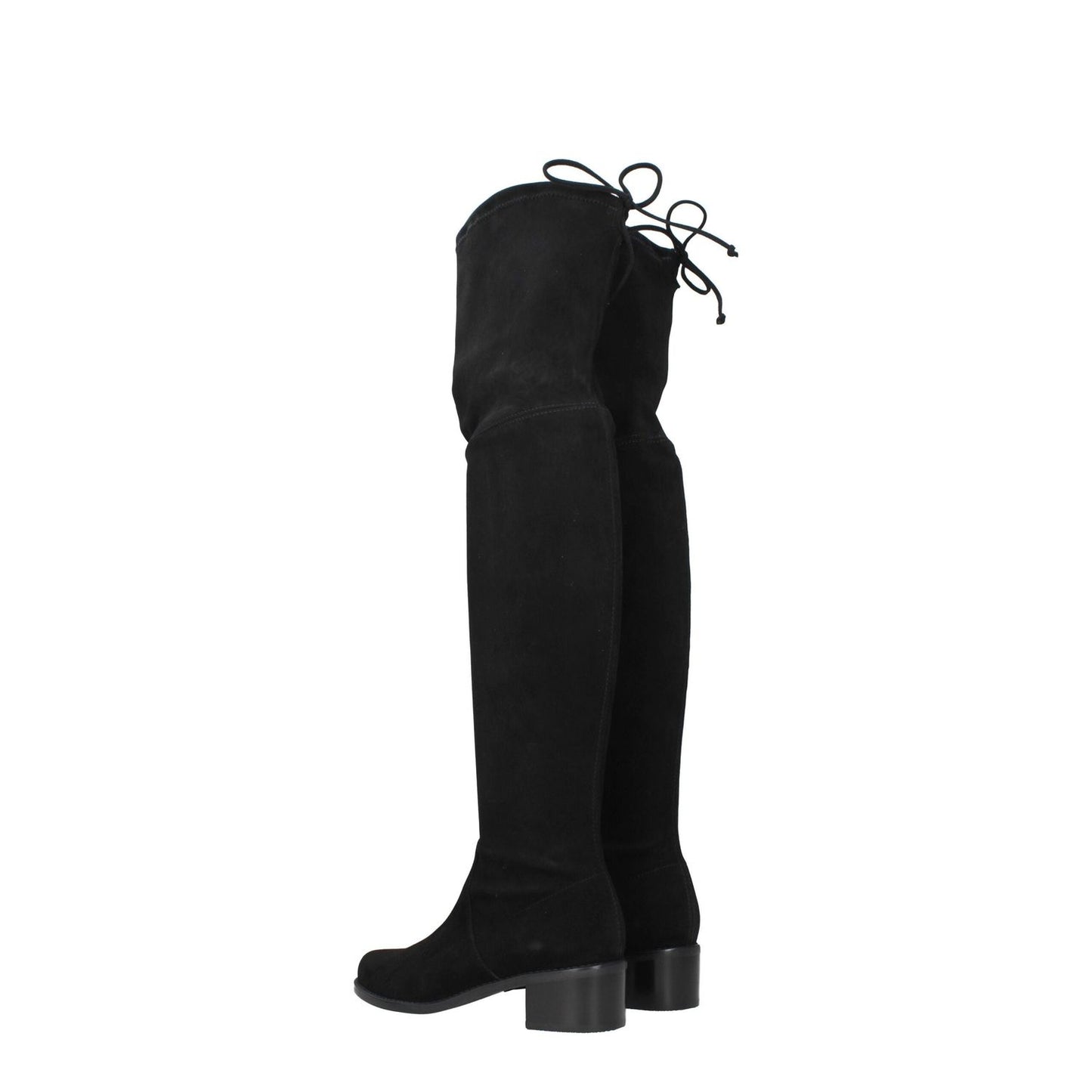 Stuart Weitzman Black Leather Over The Knee boots with a suede texture, aged and vintage effect, round toe, and mid heels.