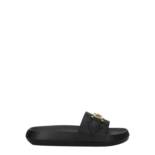 Versace Black Leather Slippers