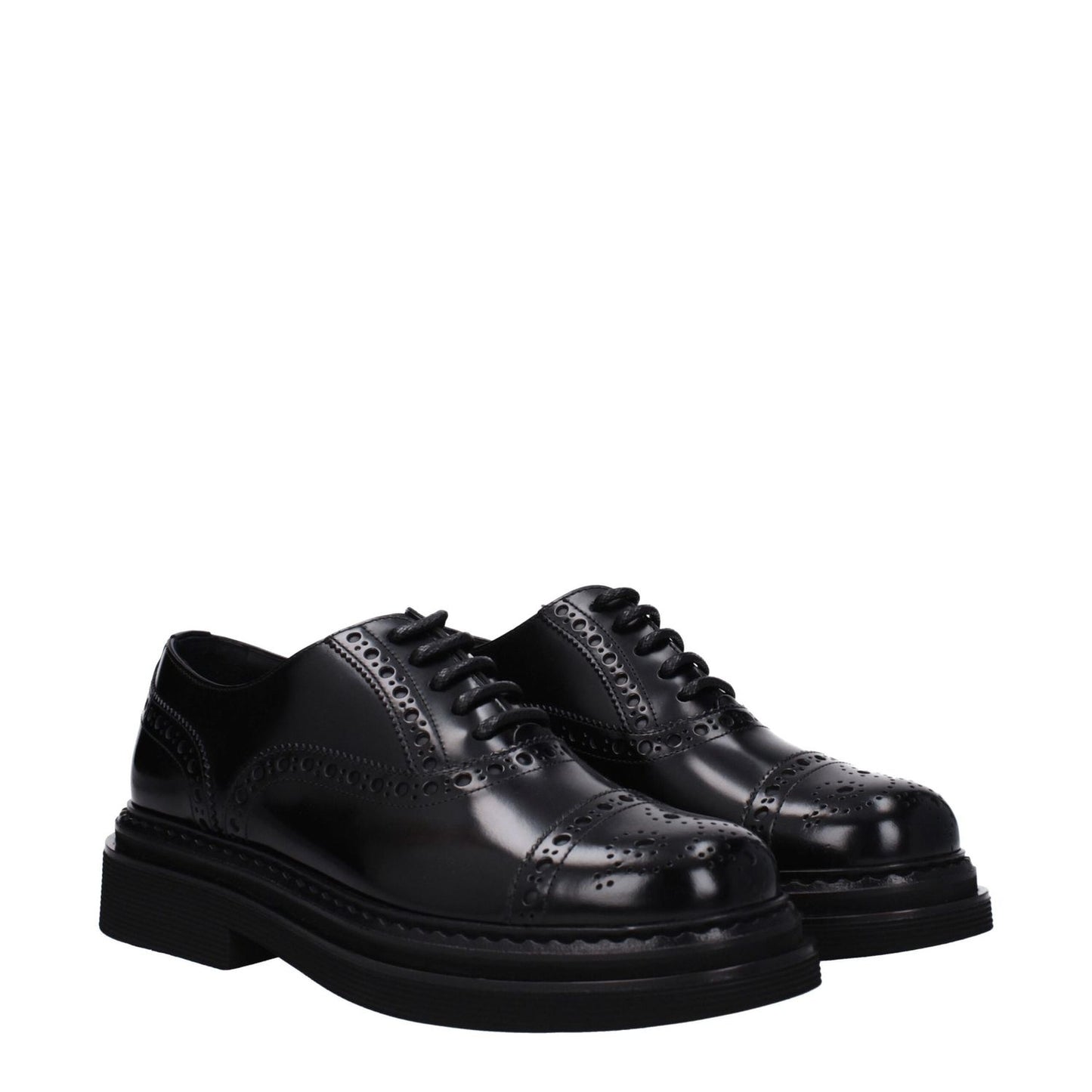 Dolce & Gabbana Black Leather Oxfords And Derbies lace-up vintage effect shoes with round toes and mid heels.