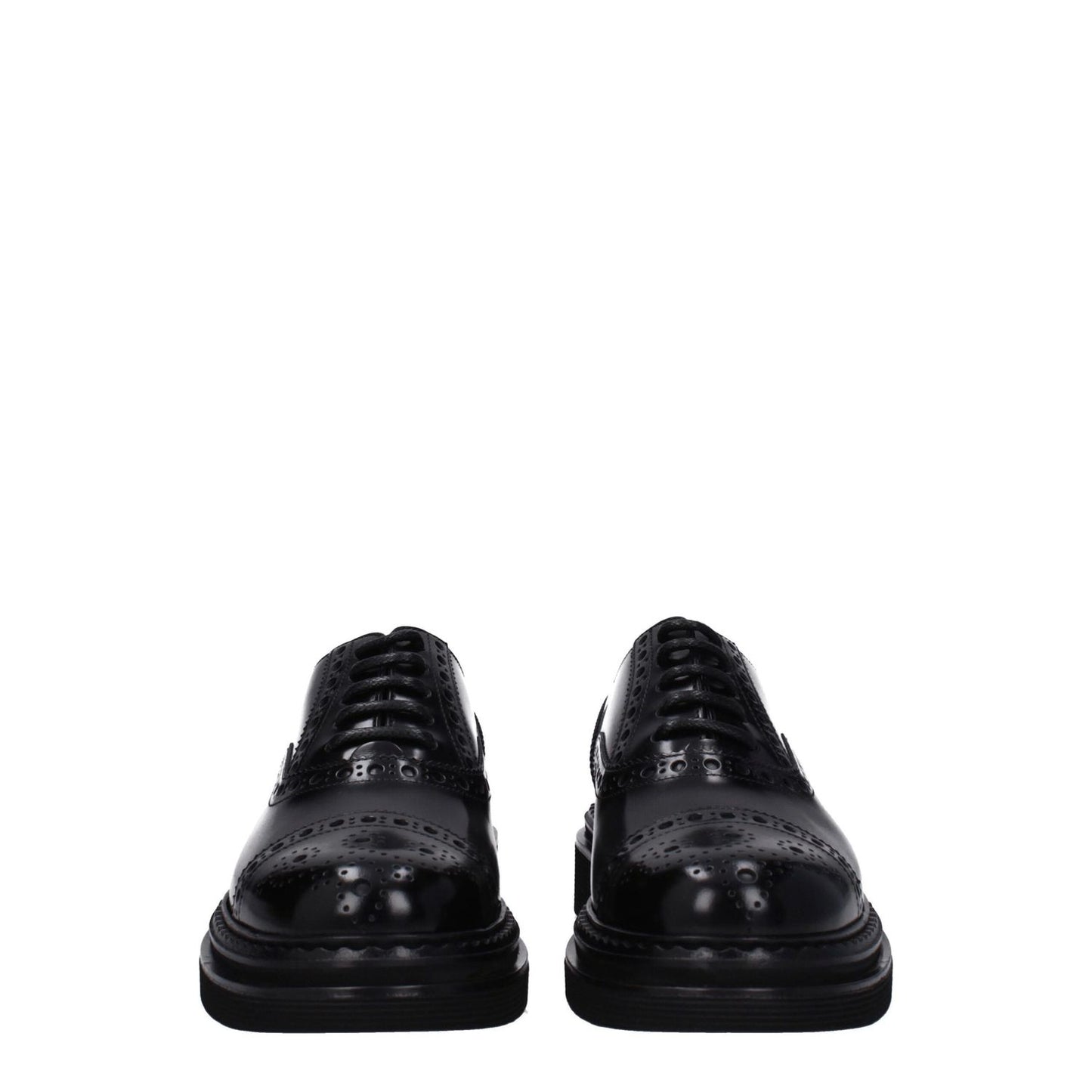 Dolce & Gabbana Black Leather Oxfords And Derbies, vintage effect, lace up with round toe, mid heel shoes.