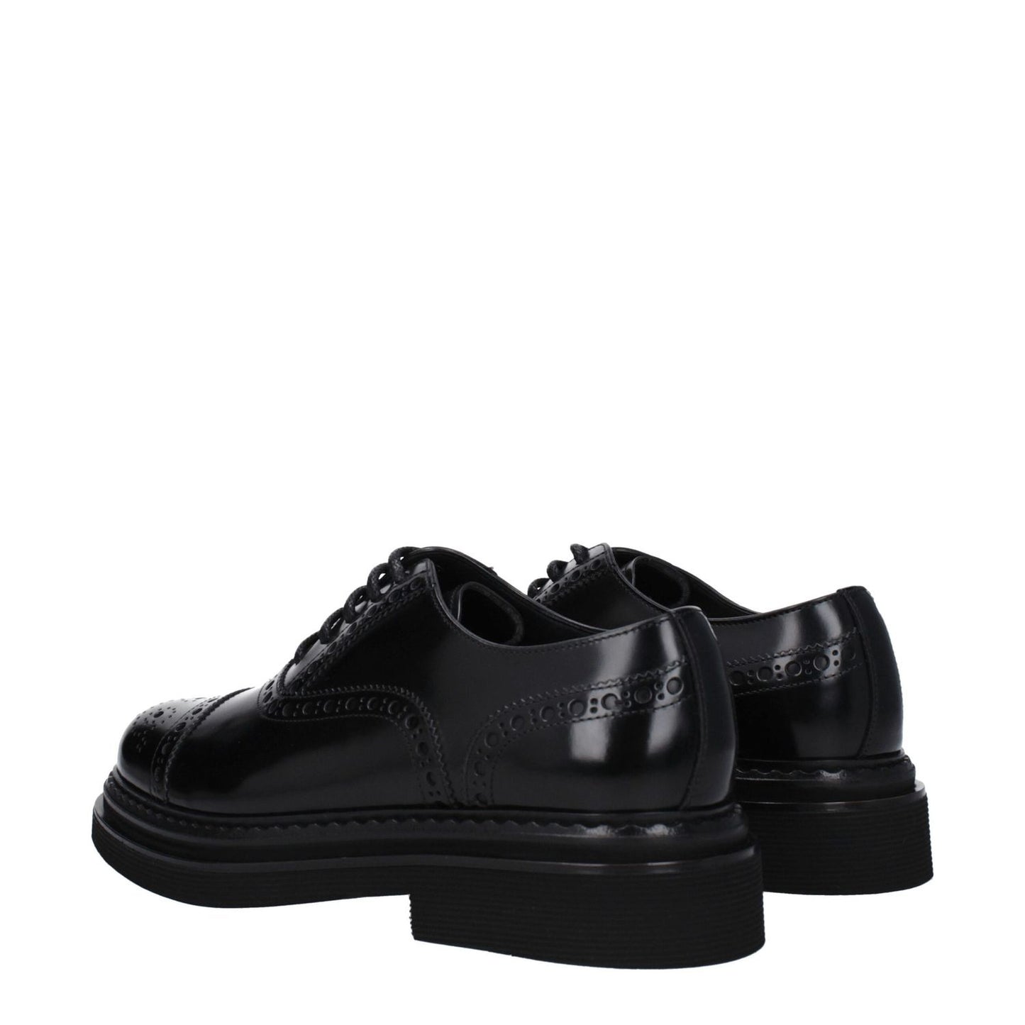 Dolce & Gabbana Black Leather Oxfords And Derbies with vintage effect, mid heels, lace-up closure, and round toe.
