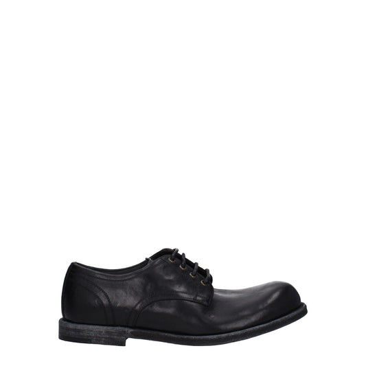 Dolce & Gabbana Black Leather Oxfords And Derbies with vintage distressed leather, lace-up closure, and aged effect design.