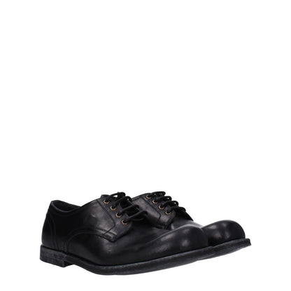 Dolce & Gabbana Black Leather Oxfords And Derbies with vintage distressed look and lace-up closure.