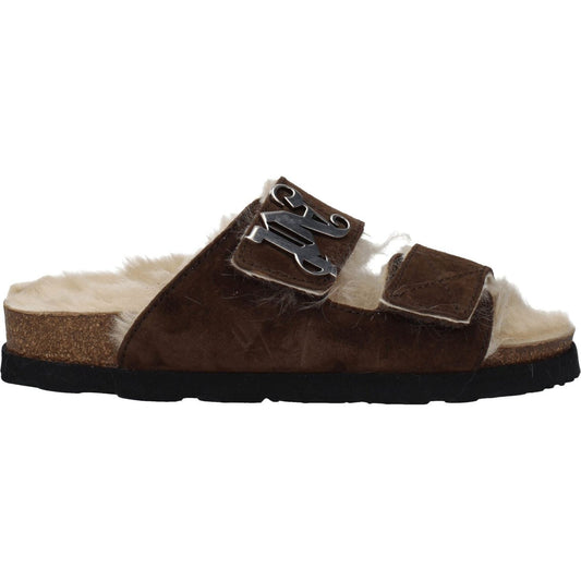 Palm Angels Brown Leather Slippers Sandals