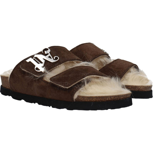Palm Angels Brown Leather Slippers Sandals