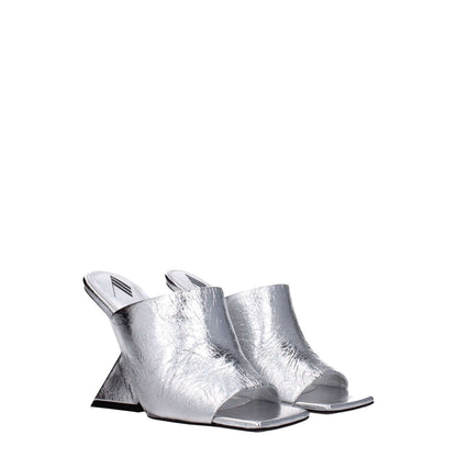 The Attico Gray Leather Platform Sandals with silver vintage effect, open toe, high heel, leather sole, casual style, MPN S634L070002.