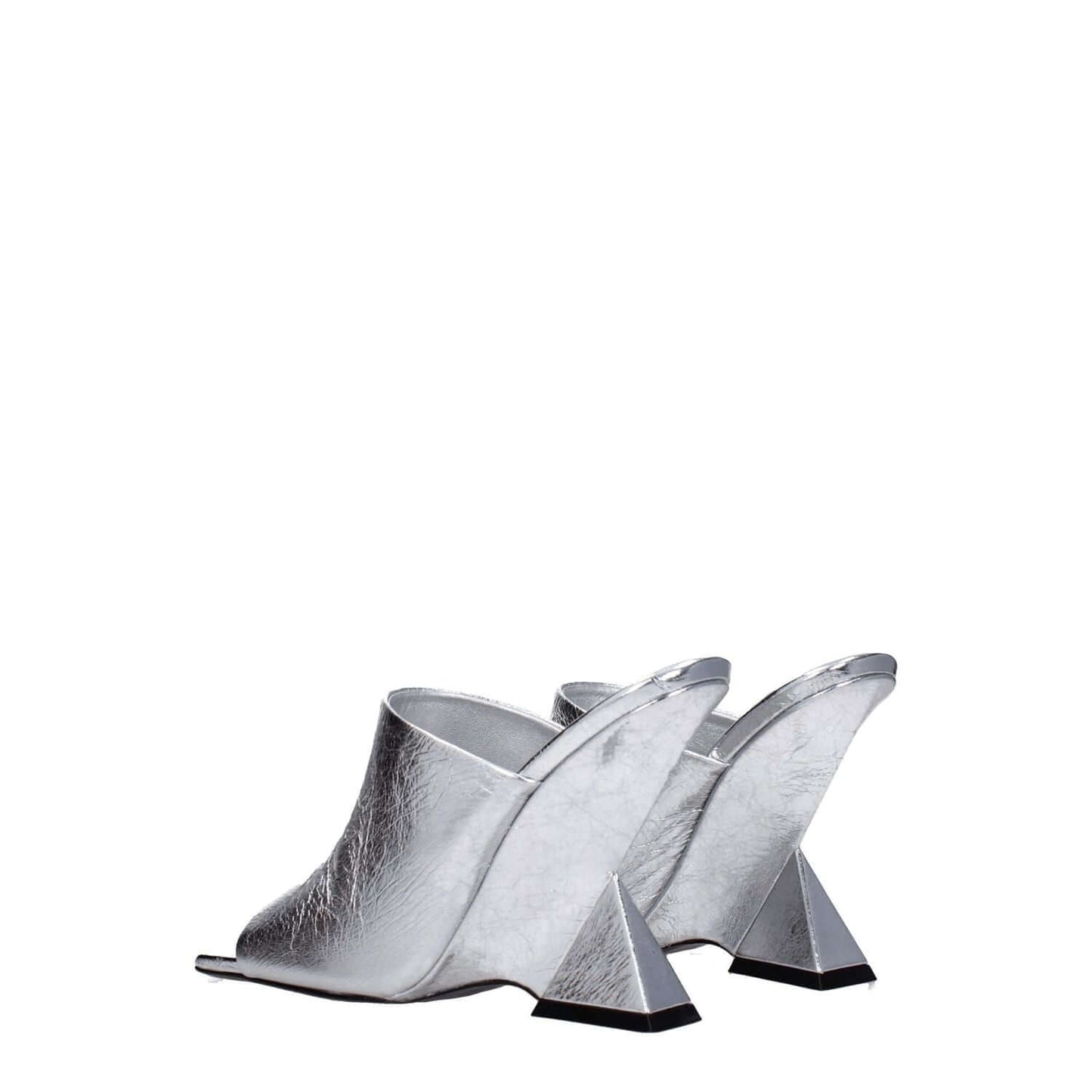 The Attico Gray Leather Platform Sandals with high heel and open toe in vintage effect silver leather, MPN S634L070002, casual style.