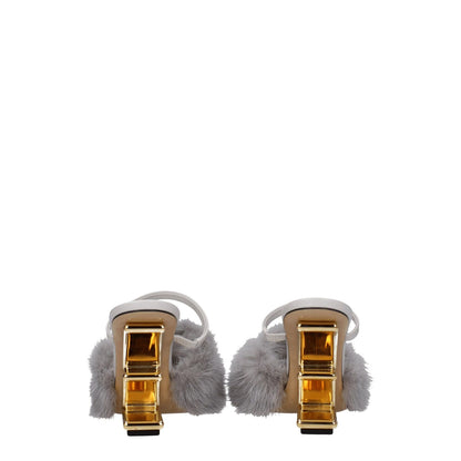 Fendi Gray Mink Slippers