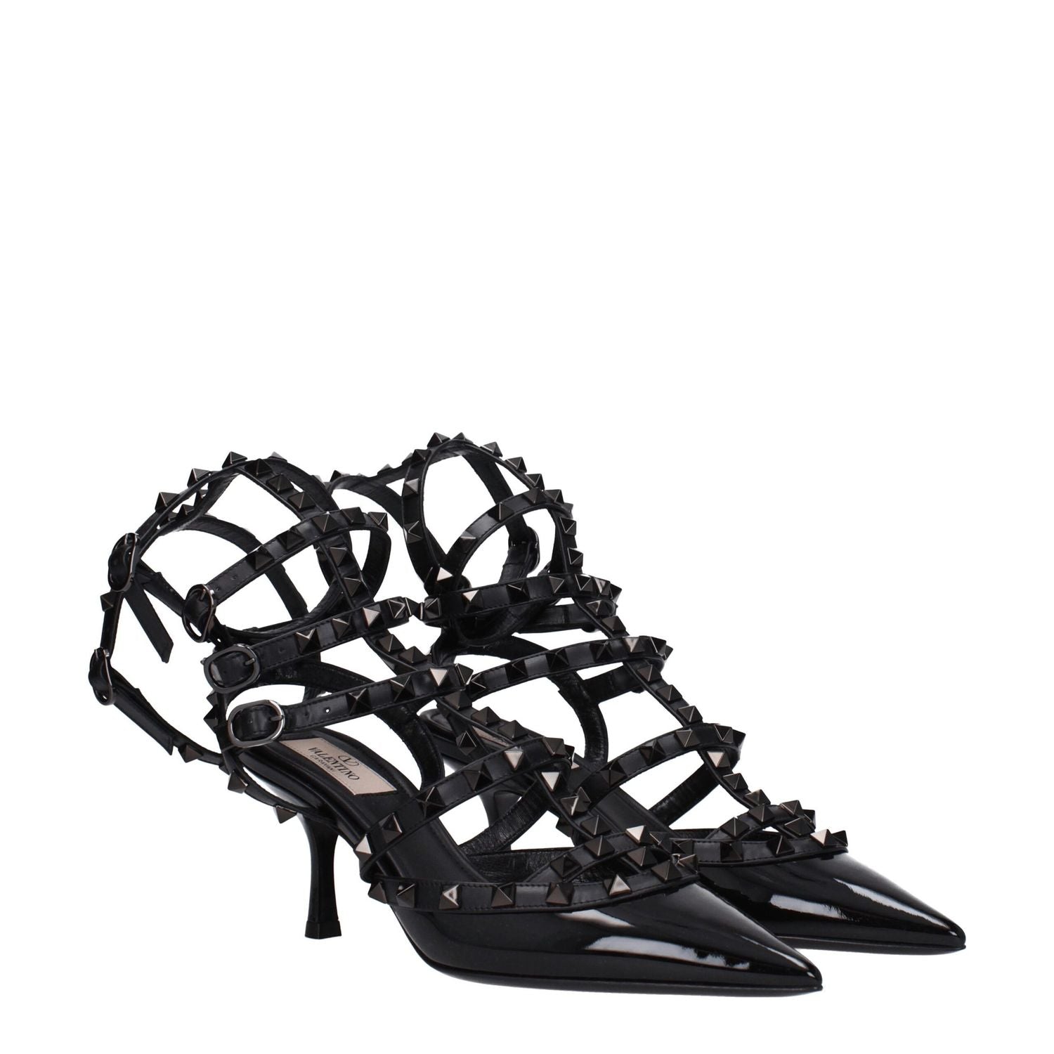 Valentino Garavani Black Leather Stiletto Heel Sandals