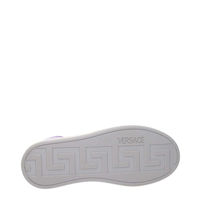 Sole view of Versace White Leather Low Top Sneakers with branded rubber sole.