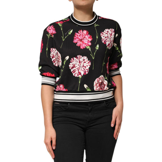 Dolce & Gabbana Black Floral Print Cotton Short Sleeves Top
