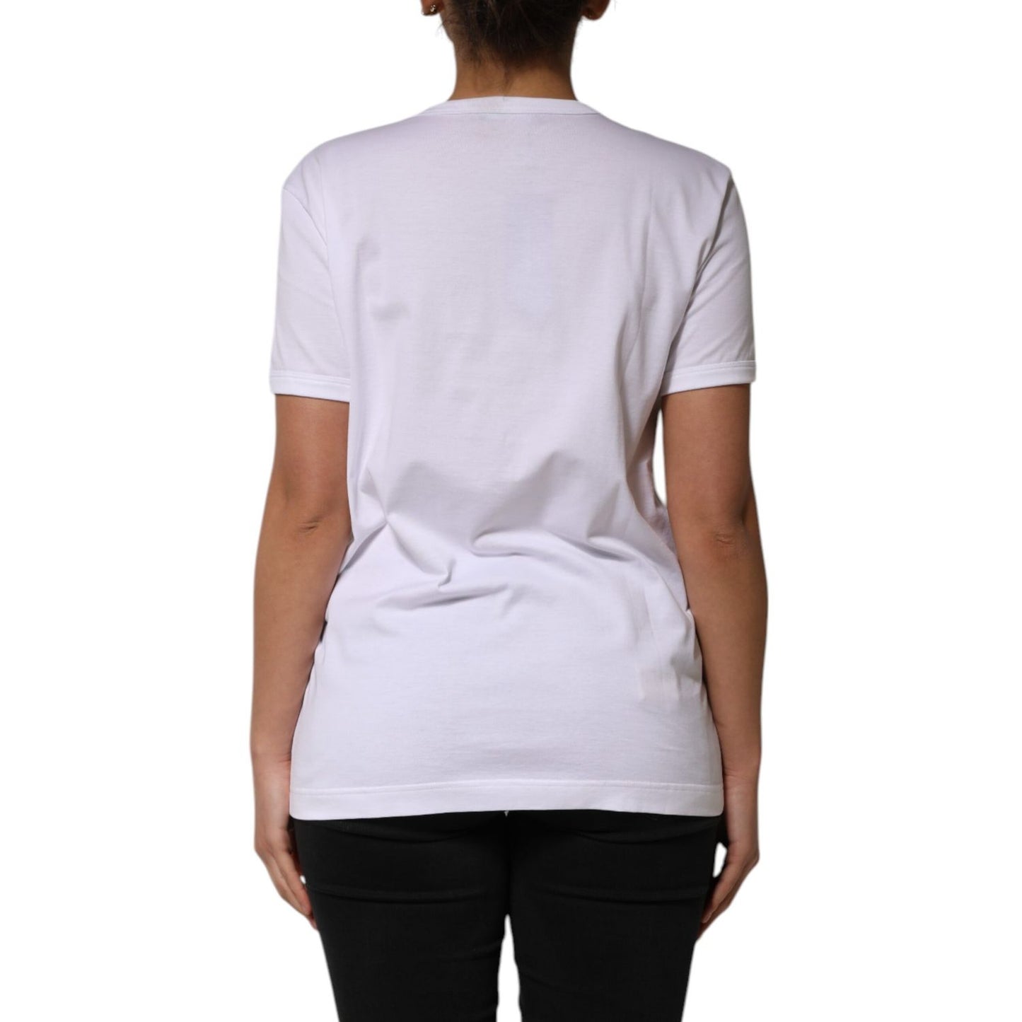 Dolce & Gabbana White Cotton Sequin Embellished Top T-shirt