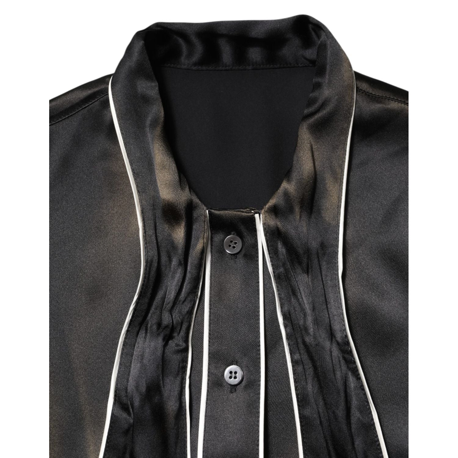 Dolce & Gabbana Black Silk Ascot Collared Button Blouse Top