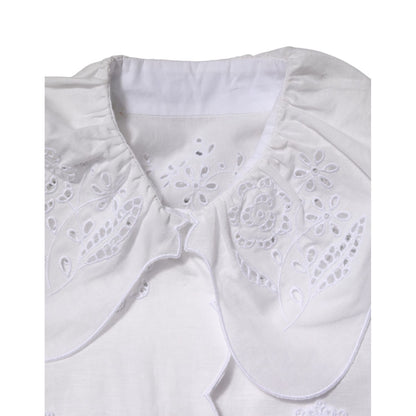 Dolce & Gabbana White Ruffled Lace Embellished Blouse Top