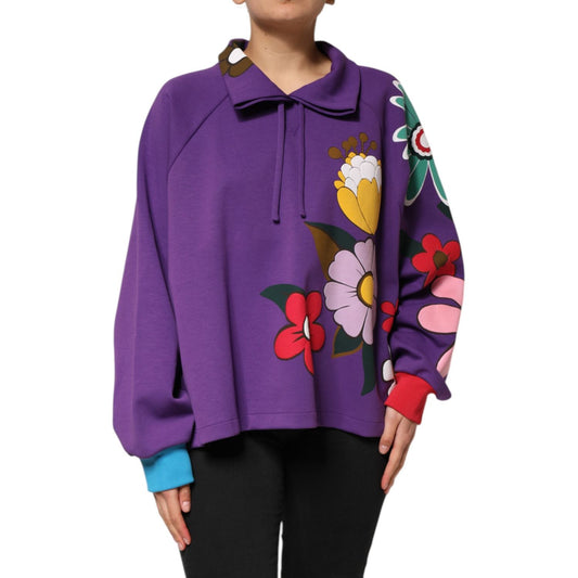 Dolce & Gabbana Purple Floral Print Cotton Long Sleeves Top TSH90651-46
