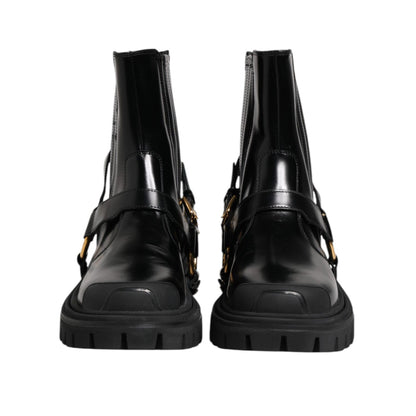 Dolce & Gabbana Black Leather Chelsea Men Short Boots Shoes
