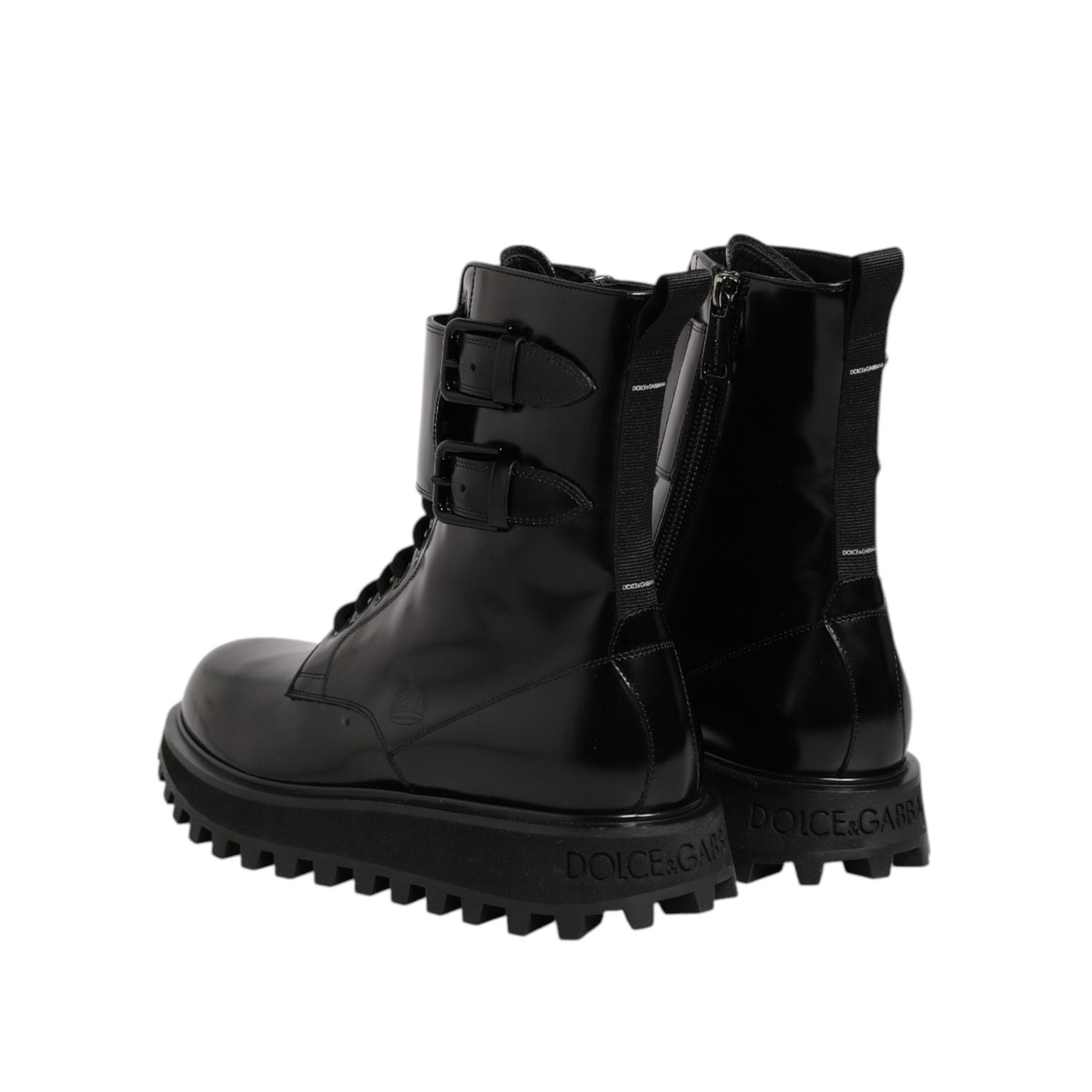 Dolce & Gabbana Black Leather Lace Up Mid Calf Boots Shoes