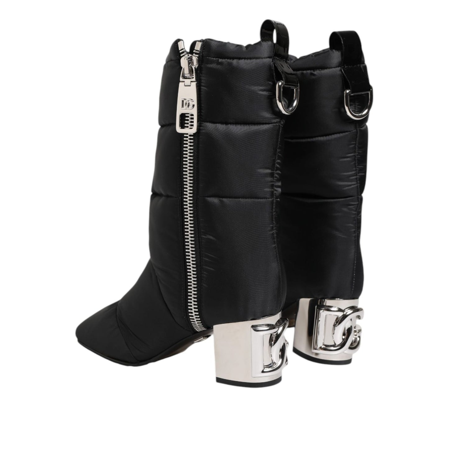 Dolce & Gabbana Black Padded Mid Calf Logo Heel Boots Shoes