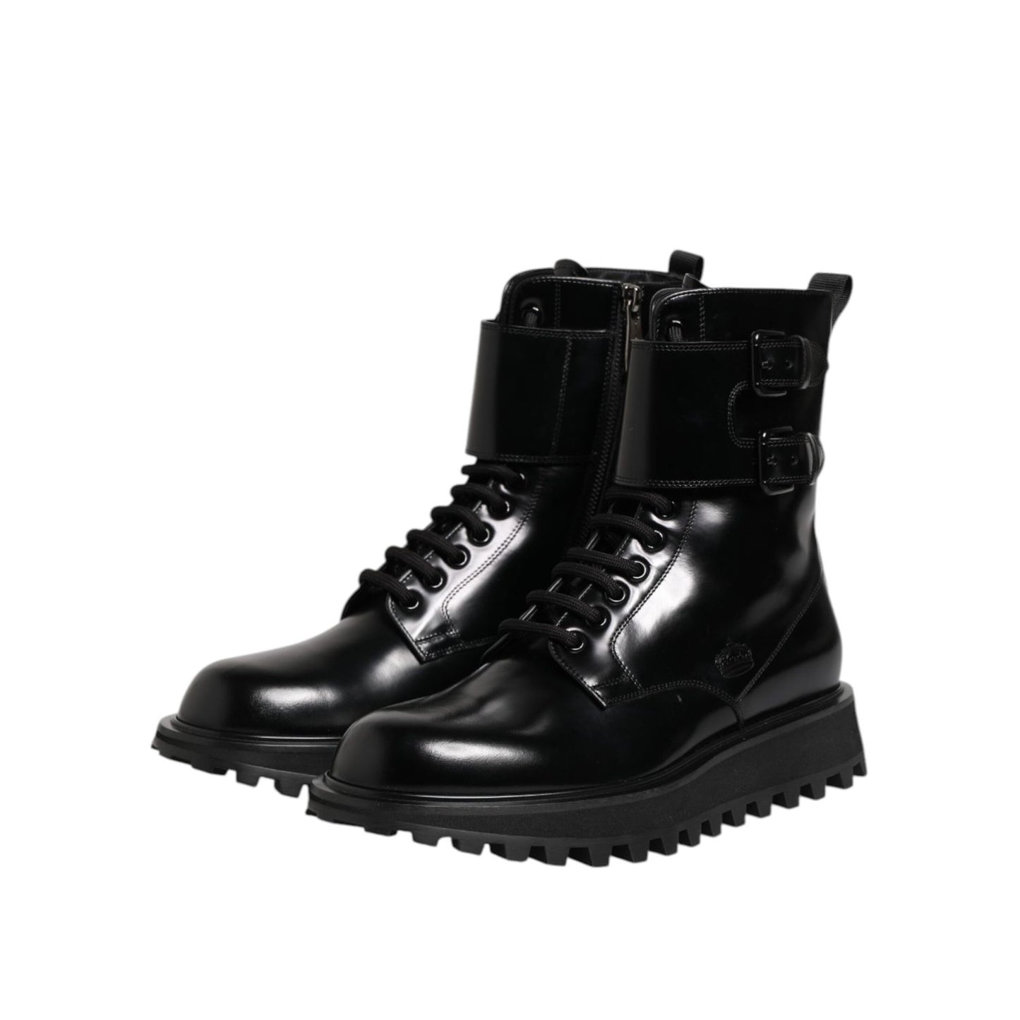 Dolce & Gabbana Black Leather Lace Up Mid Calf Boots Shoes