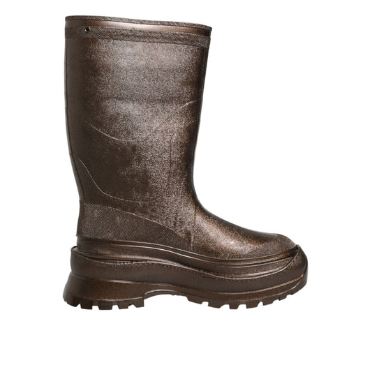 Dolce & Gabbana Metallic Brown Pull On Rain Boots Shoes