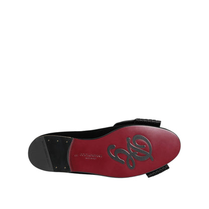 Dolce & Gabbana Black VATICANO Crystal Ribbon Slip On Shoes
