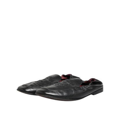 Dolce & Gabbana Black Leather Slip On Men Flat Loafers Shoes