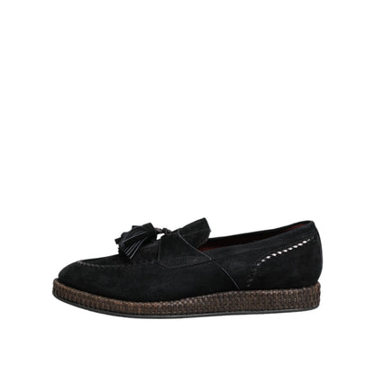 Dolce & Gabbana Black Suede Tassel Embellished Loafers Shoes