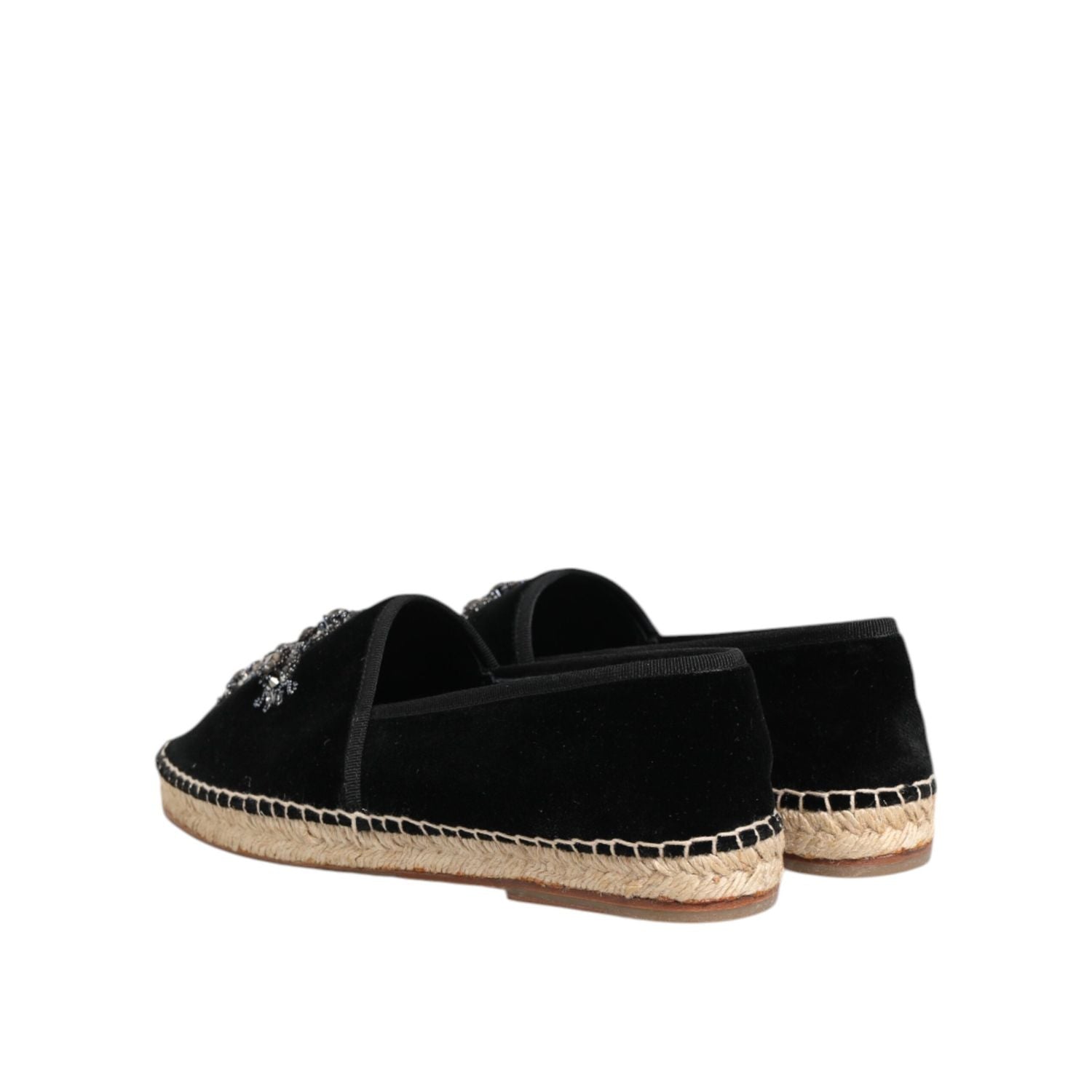 Dolce & Gabbana Black Cross Crystal Slip On Espadrille Shoes