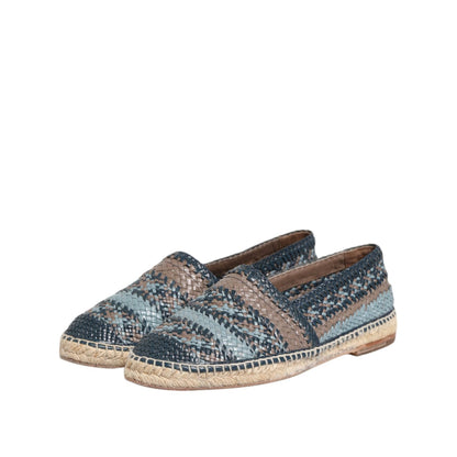 Dolce & Gabbana Blue Gray Woven Leather Buffalo Espadrille Shoes