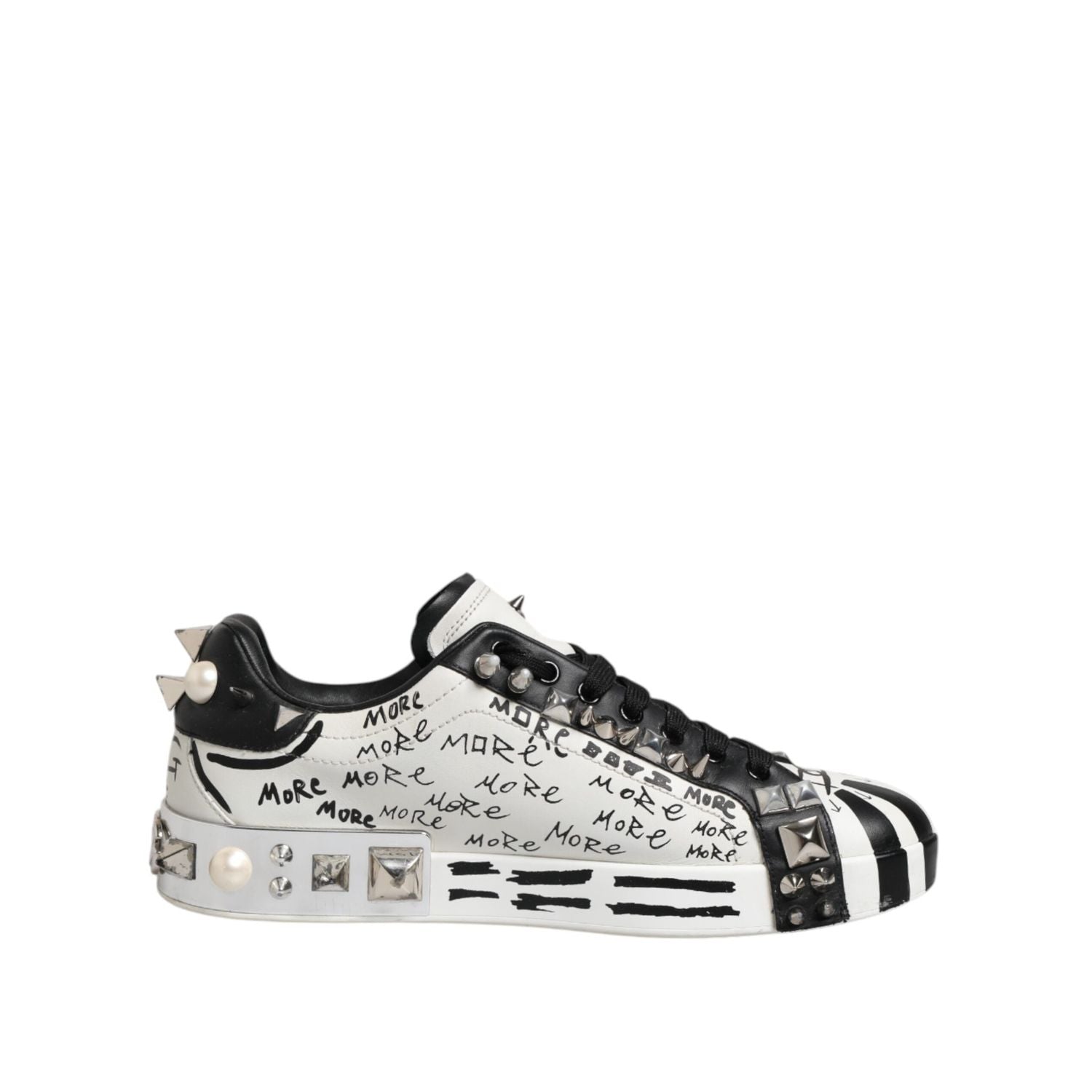 Dolce & Gabbana Black White Studded Low Top Sneakers Shoes