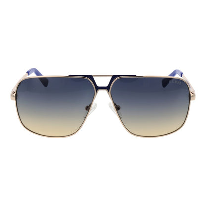 Guess Silver Metal Sunglasses with silver full-rim frame, gradient blue lenses, aviator style for men.